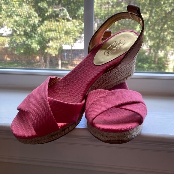 Pink Espadrille Coach Wedge Sandals - Picture 1 of 7